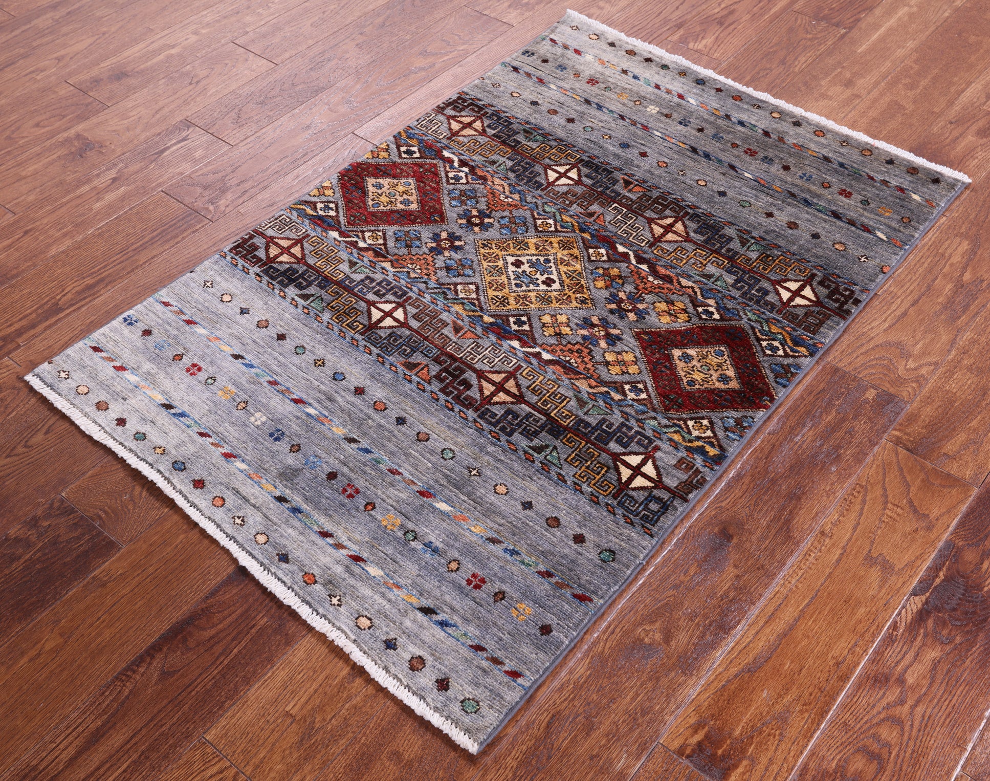Grey Khorjin Persian Gabbeh Hand Knotted Wool Rug - 2' 8" X 4' 1" - Golden Nile