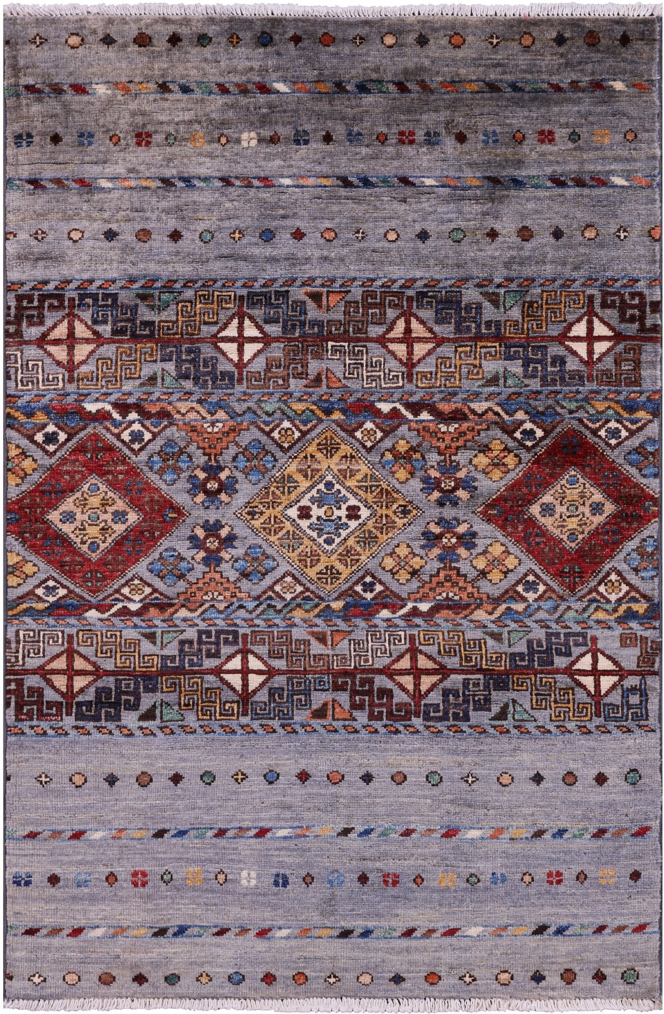 Grey Khorjin Persian Gabbeh Hand Knotted Wool Rug - 2' 8" X 4' 1" - Golden Nile