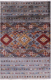 Grey Khorjin Persian Gabbeh Hand Knotted Wool Rug - 2' 8" X 4' 1" - Golden Nile