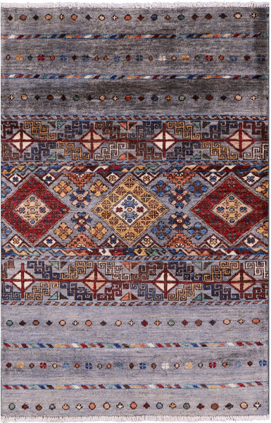 Grey Khorjin Persian Gabbeh Hand Knotted Wool Rug - 2' 8" X 4' 1" - Golden Nile