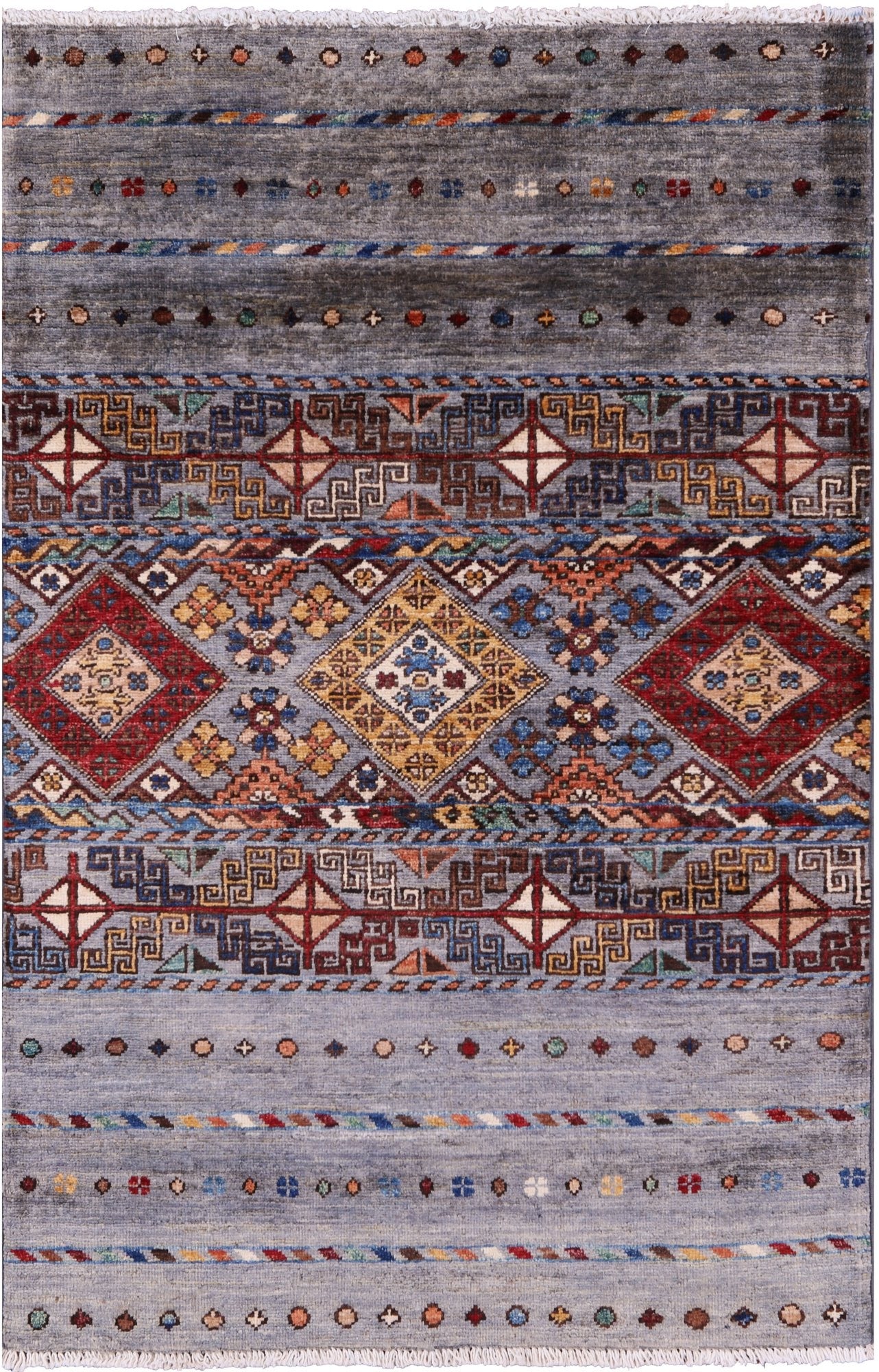 Grey Khorjin Persian Gabbeh Hand Knotted Wool Rug - 2' 8" X 4' 1" - Golden Nile