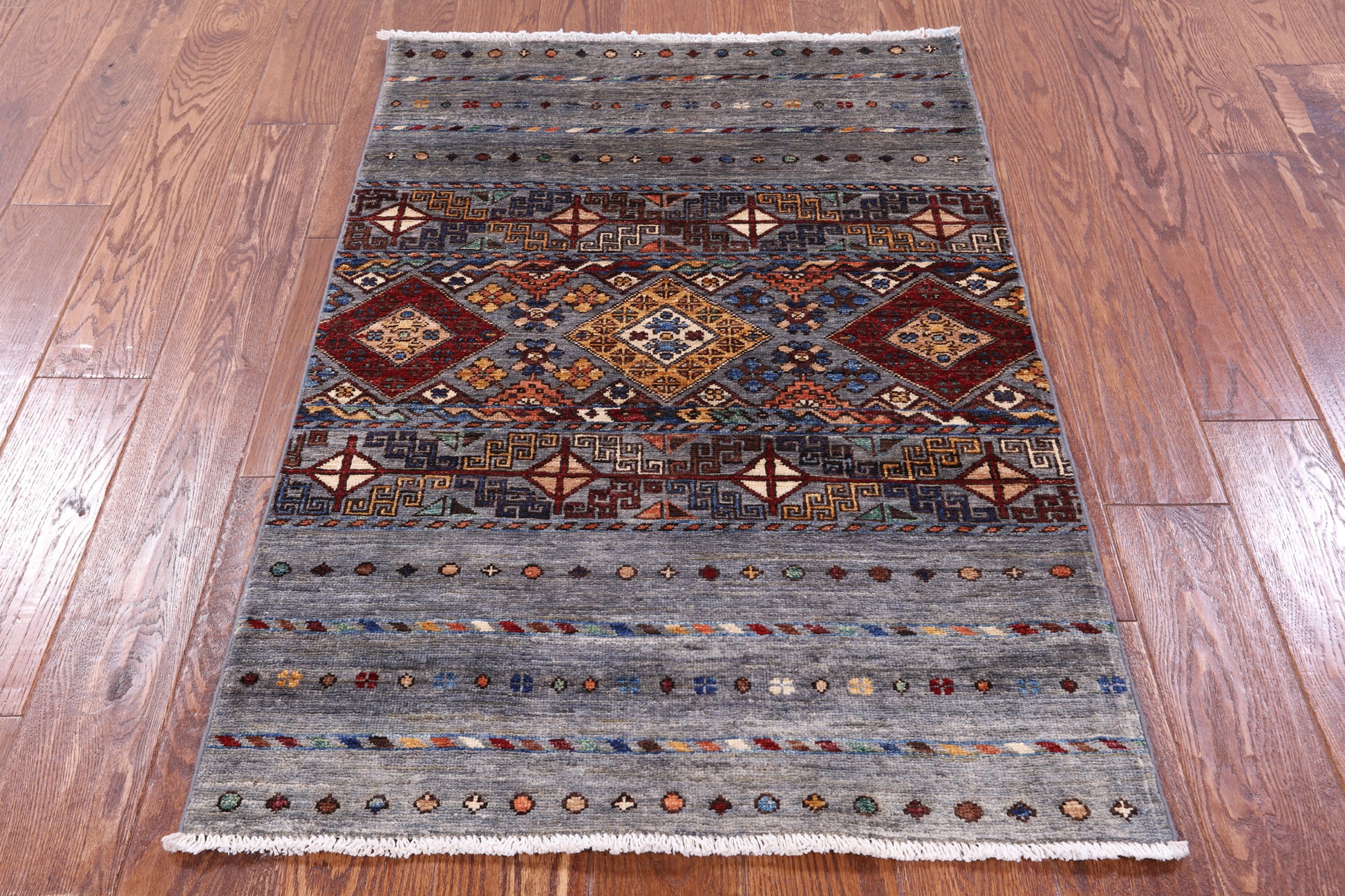 Grey Khorjin Persian Gabbeh Hand Knotted Wool Rug - 2' 8" X 4' 1" - Golden Nile