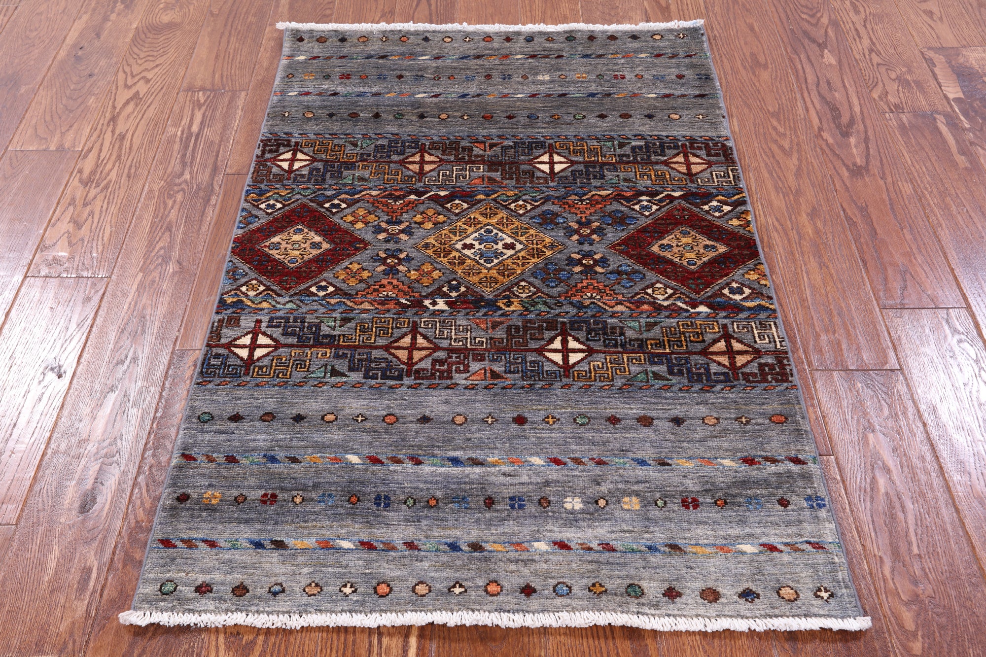 Grey Khorjin Persian Gabbeh Hand Knotted Wool Rug - 2' 8" X 4' 1" - Golden Nile