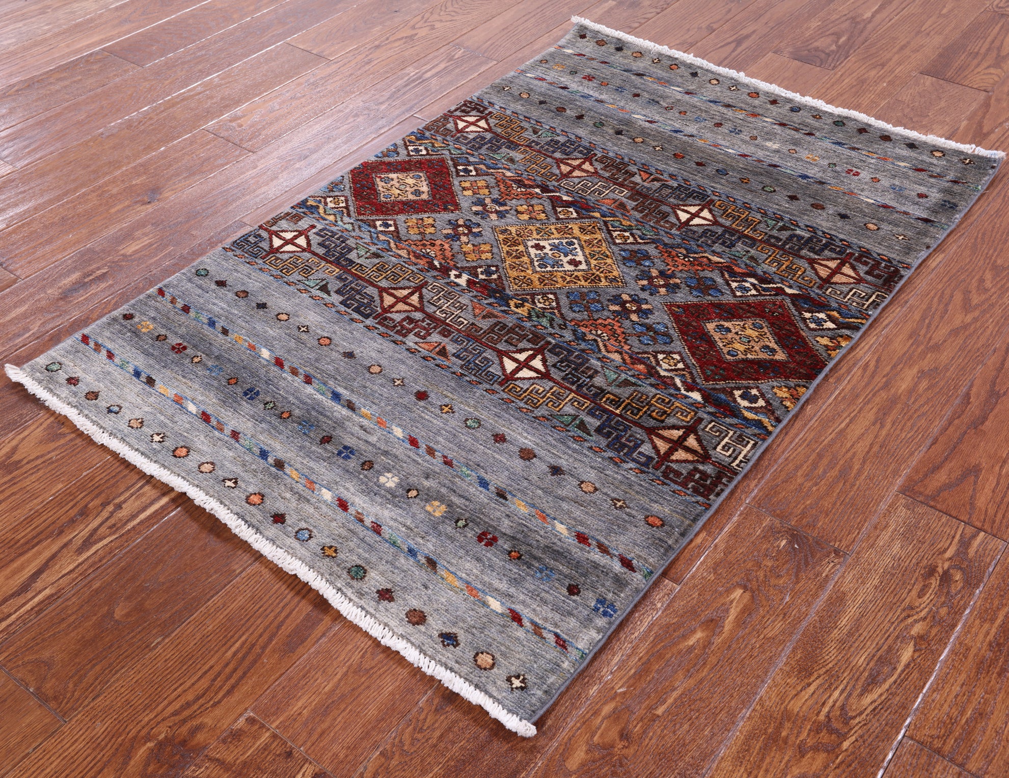 Grey Khorjin Persian Gabbeh Hand Knotted Wool Rug - 2' 8" X 4' 1" - Golden Nile