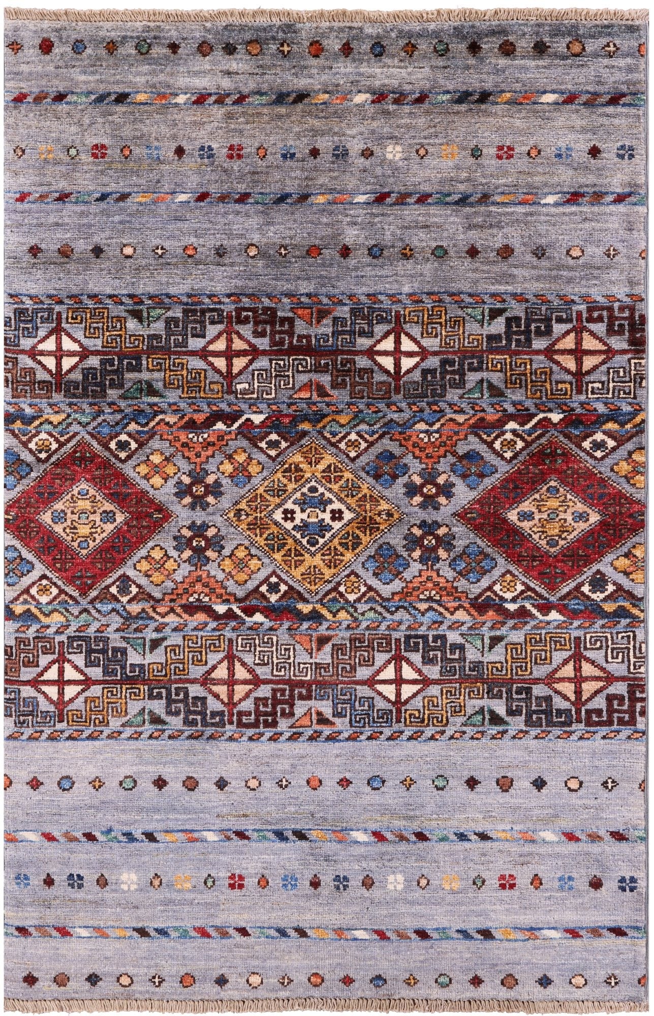 Grey Khorjin Persian Gabbeh Hand Knotted Wool Rug - 2' 9" X 4' 1" - Golden Nile