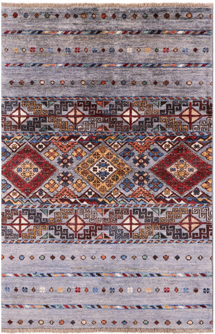 Grey Khorjin Persian Gabbeh Hand Knotted Wool Rug - 2' 9