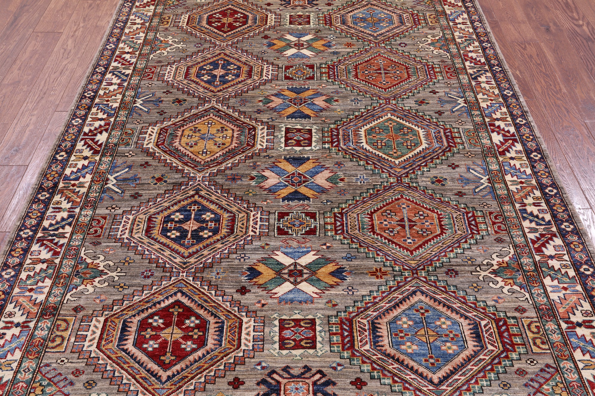 Super Kazak Hand Knotted Wool Rug - 5' 6" X 8' 0" - Golden Nile