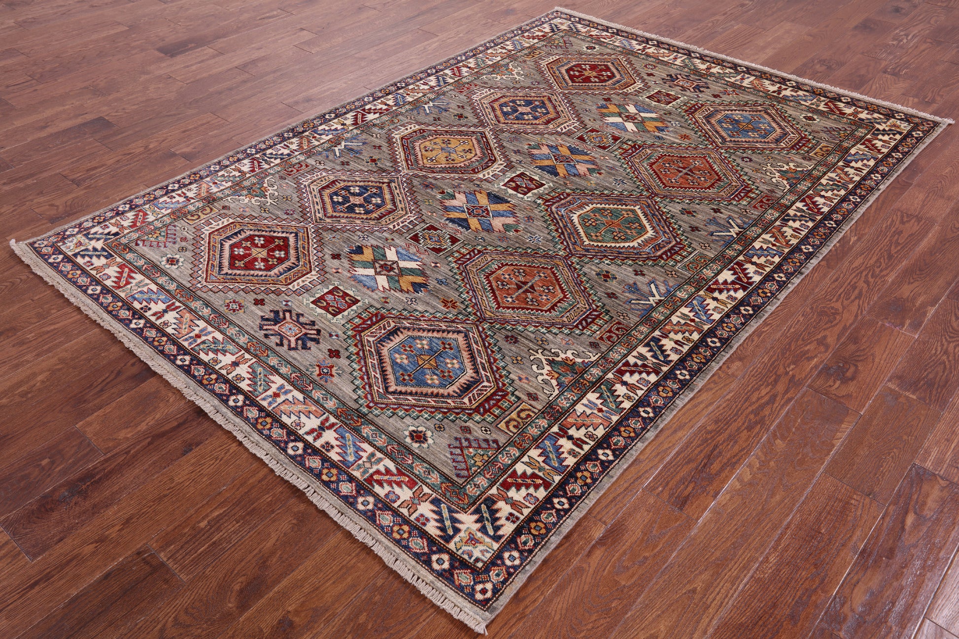 Super Kazak Hand Knotted Wool Rug - 5' 6" X 8' 0" - Golden Nile