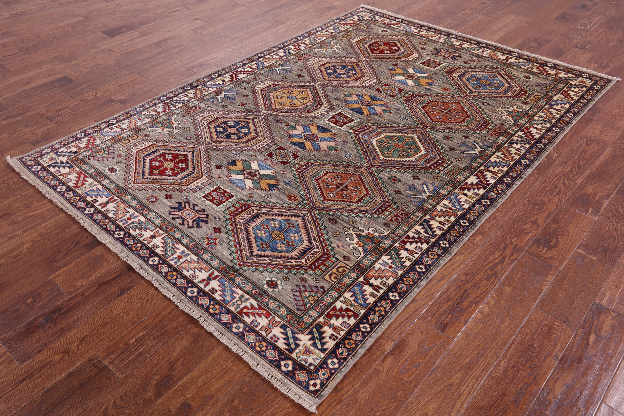 Super Kazak Hand Knotted Wool Rug - 5' 6" X 8' 0" - Golden Nile