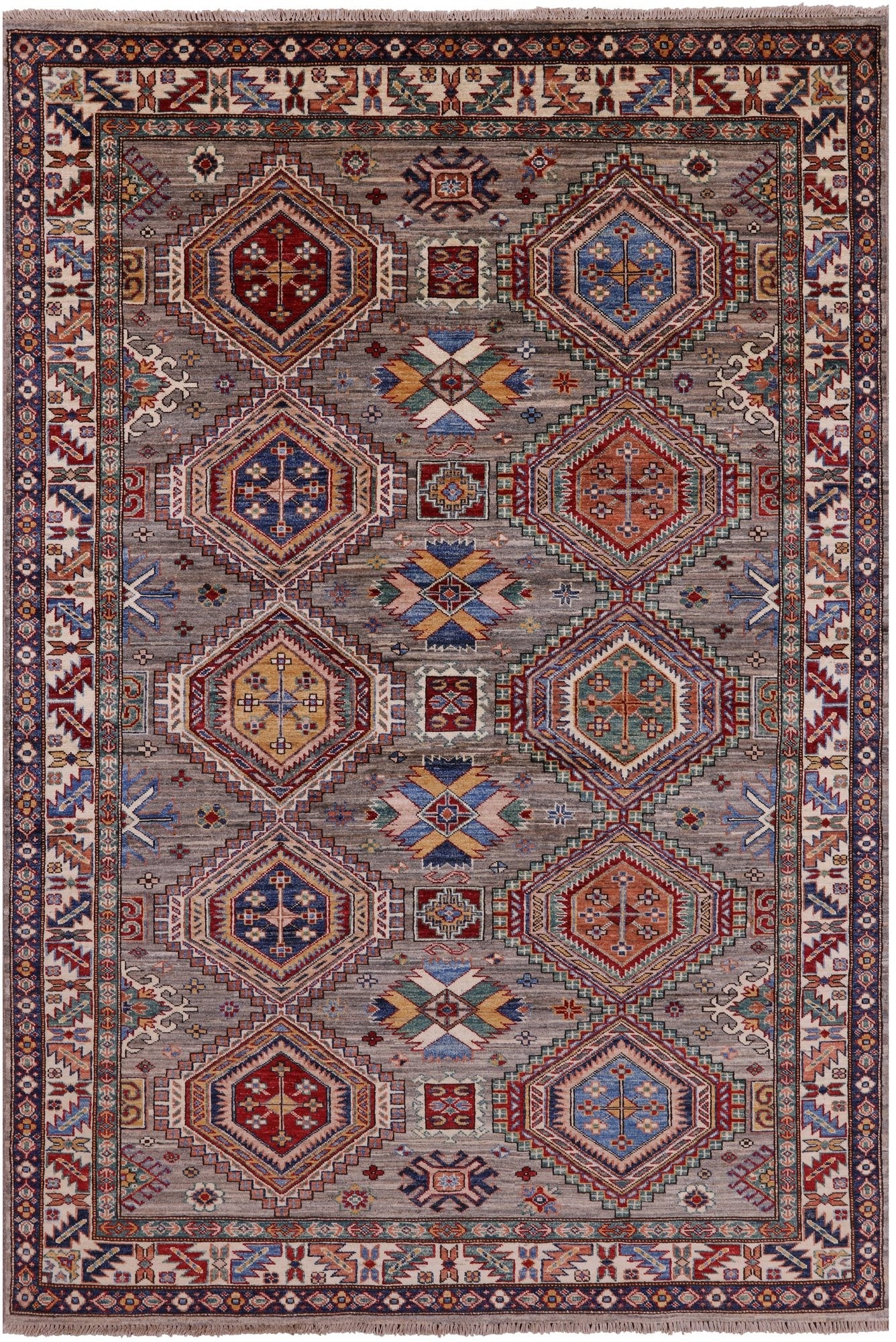 Super Kazak Hand Knotted Wool Rug - 5' 6" X 8' 0" - Golden Nile