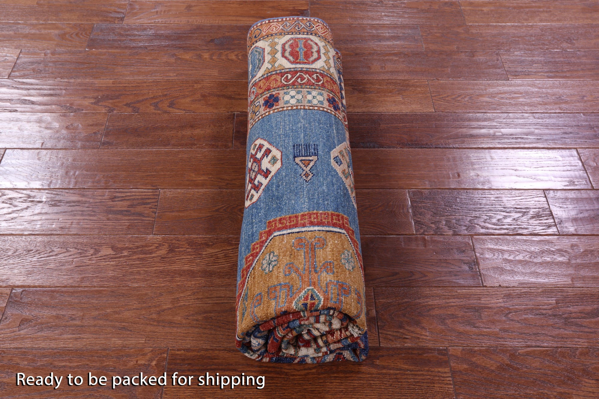 Blue Super Kazak Hand Knotted Wool Rug - 5' 7" X 7' 10" - Golden Nile