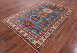 Blue Super Kazak Hand Knotted Wool Rug - 5' 7" X 7' 10" - Golden Nile
