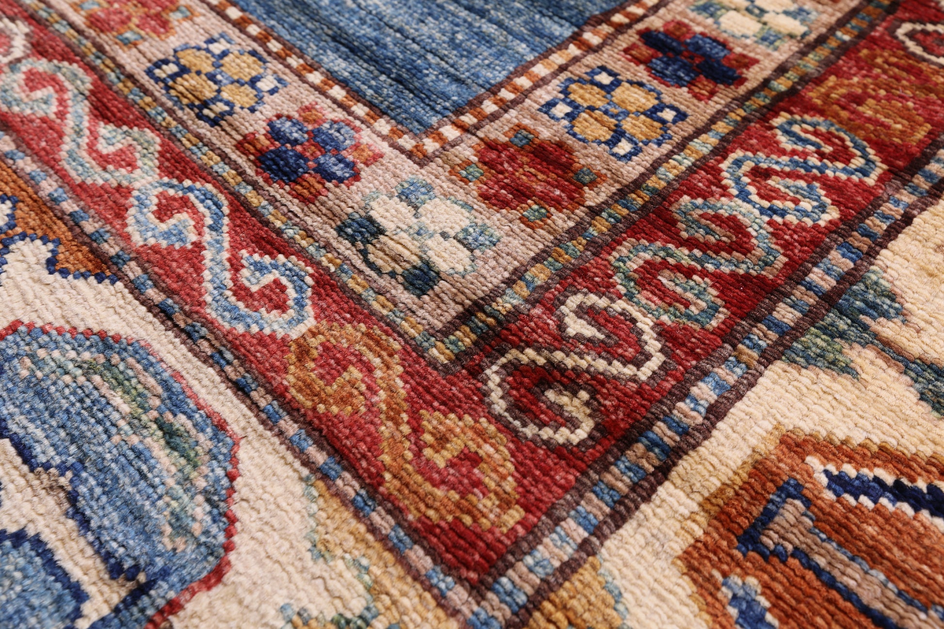 Blue Super Kazak Hand Knotted Wool Rug - 5' 7" X 7' 10" - Golden Nile