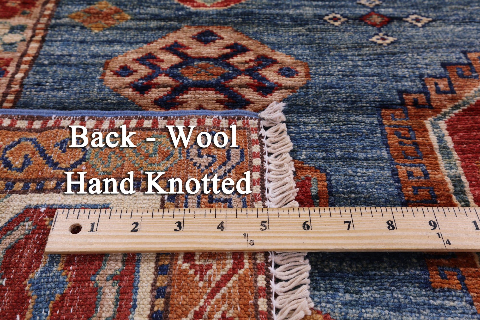 Blue Super Kazak Hand Knotted Wool Rug - 5' 7" X 7' 10" - Golden Nile