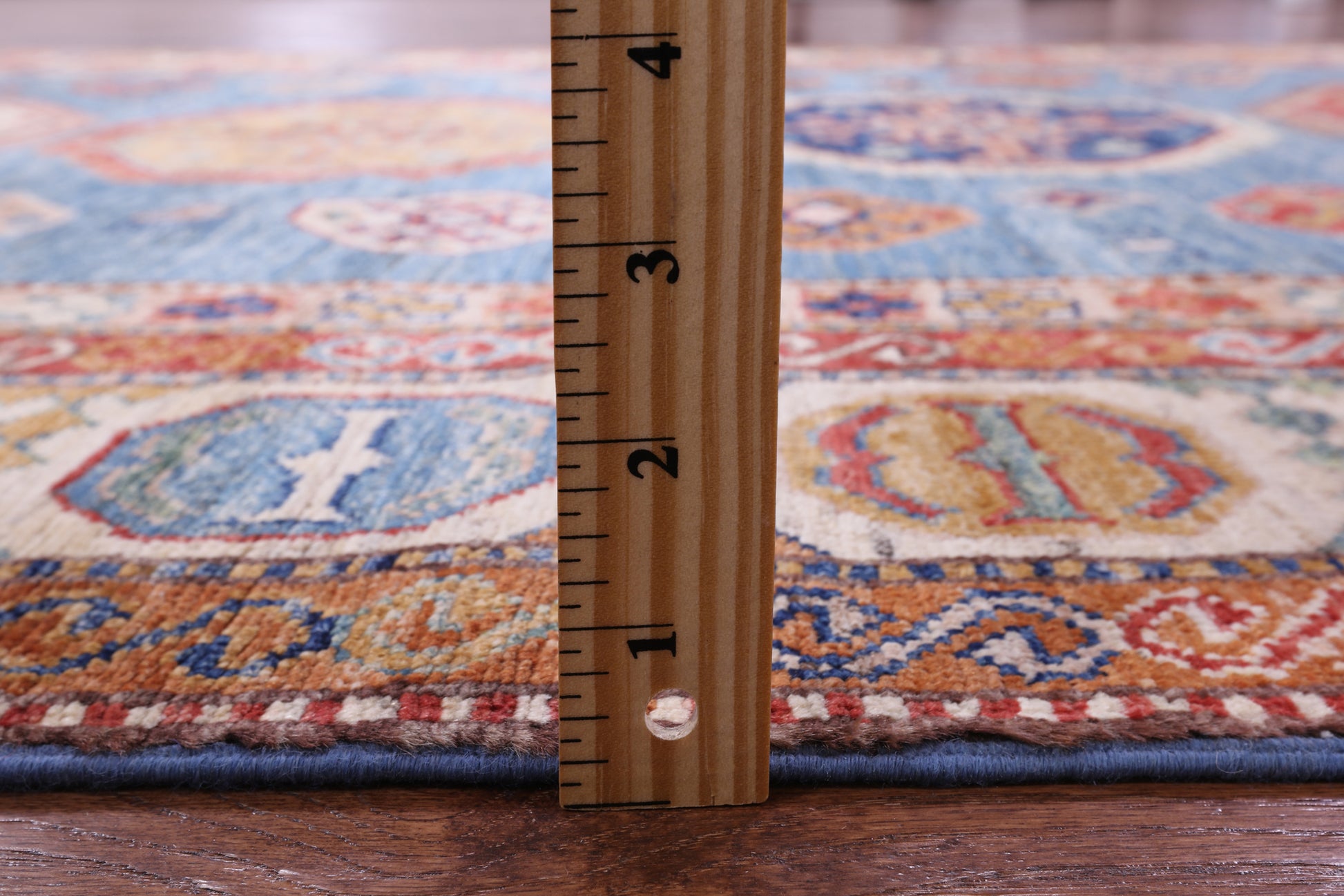 Blue Super Kazak Hand Knotted Wool Rug - 5' 7" X 7' 10" - Golden Nile