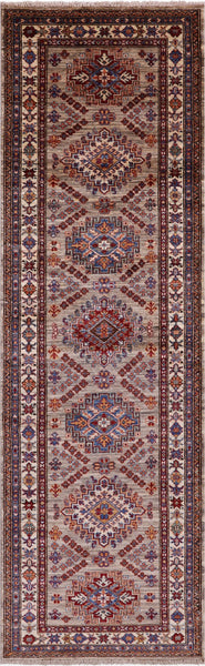 Super Kazak Hand Knotted Wool Runner Rug - 2' 9" X 9' 3" - Golden Nile
