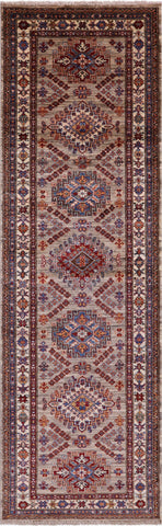 Super Kazak Hand Knotted Wool Runner Rug - 2' 9