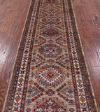 Super Kazak Hand Knotted Wool Runner Rug - 2' 9" X 9' 3" - Golden Nile