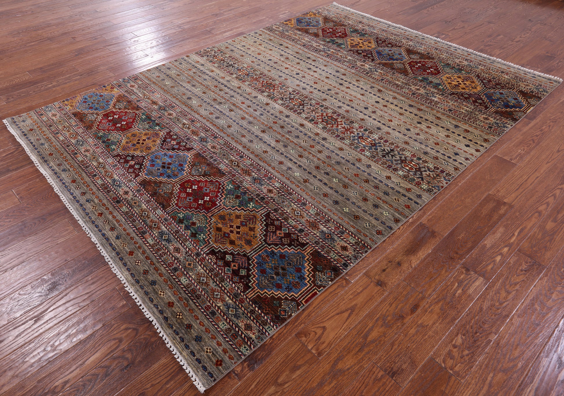 Khorjin Persian Gabbeh Hand Knotted Wool Rug - 7' 1" X 9' 11" - Golden Nile