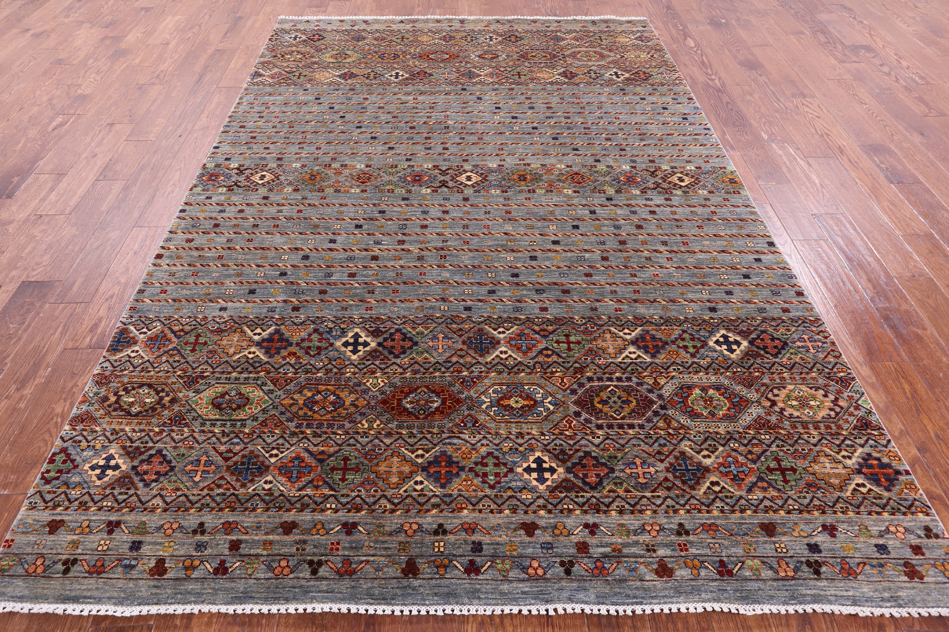Grey Khorjin Persian Gabbeh Handmade Wool Rug - 6' 10" X 10' 2" - Golden Nile