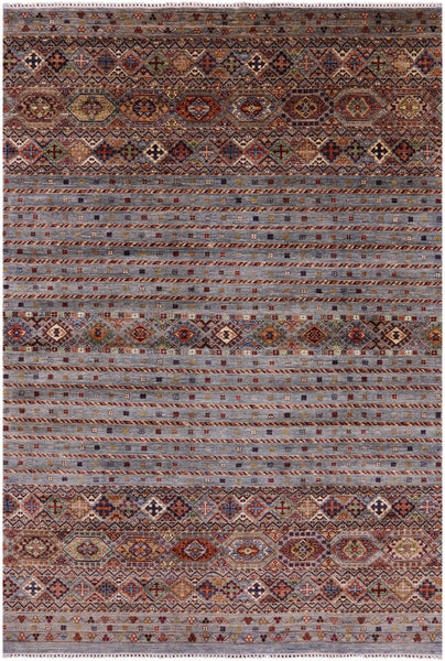 Grey Khorjin Persian Gabbeh Handmade Wool Rug - 6' 10" X 10' 2" - Golden Nile
