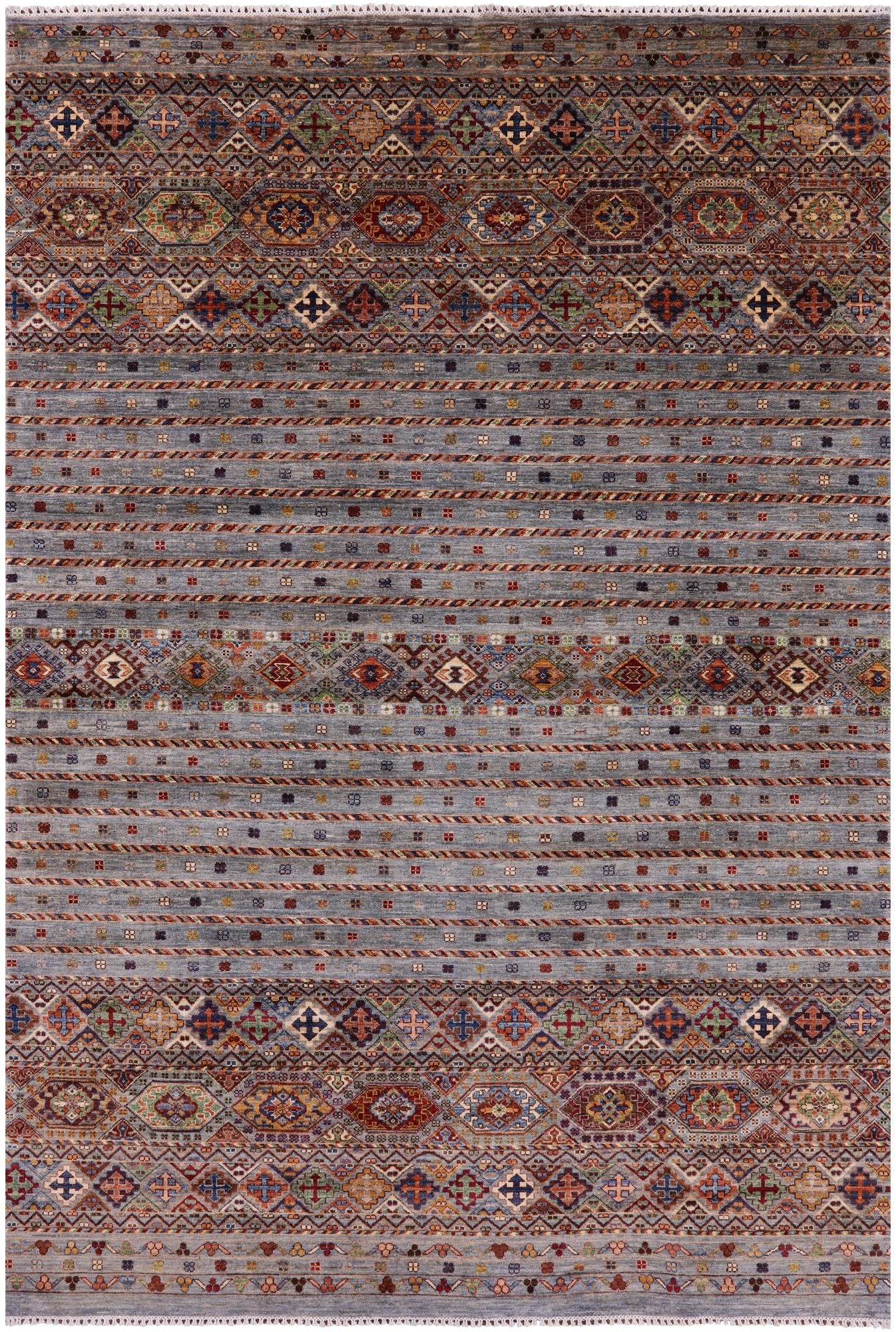 Grey Khorjin Persian Gabbeh Handmade Wool Rug - 6' 10" X 10' 2" - Golden Nile