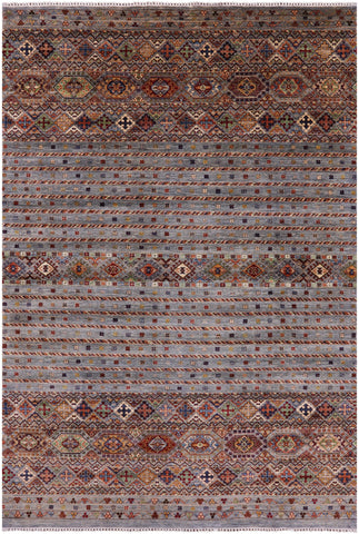 Grey Khorjin Persian Gabbeh Handmade Wool Rug - 6' 10