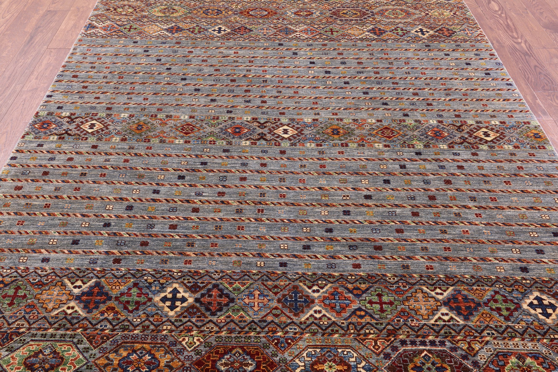 Grey Khorjin Persian Gabbeh Handmade Wool Rug - 6' 10" X 10' 2" - Golden Nile