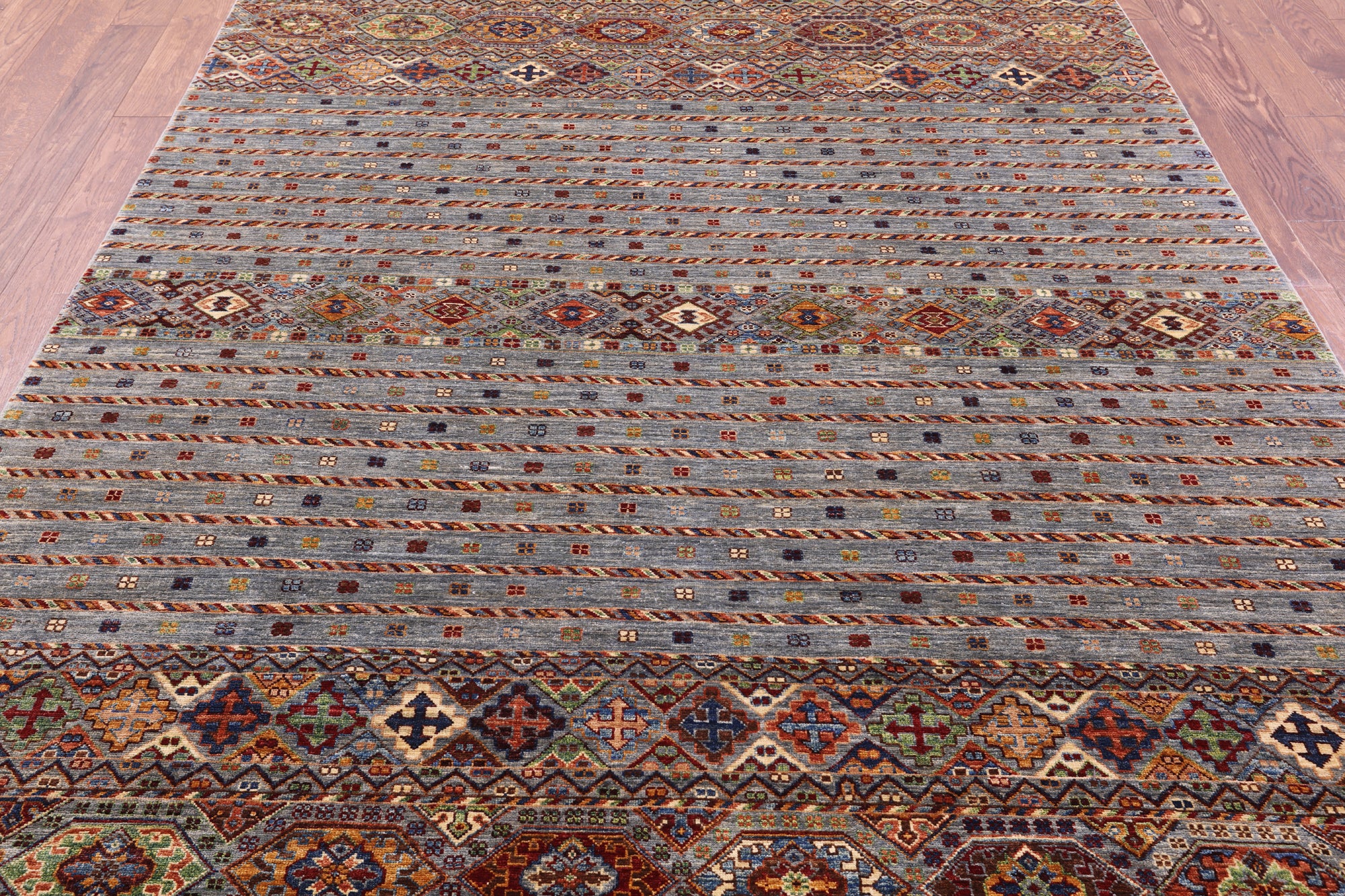 Grey Khorjin Persian Gabbeh Handmade Wool Rug - 6' 10" X 10' 2" - Golden Nile