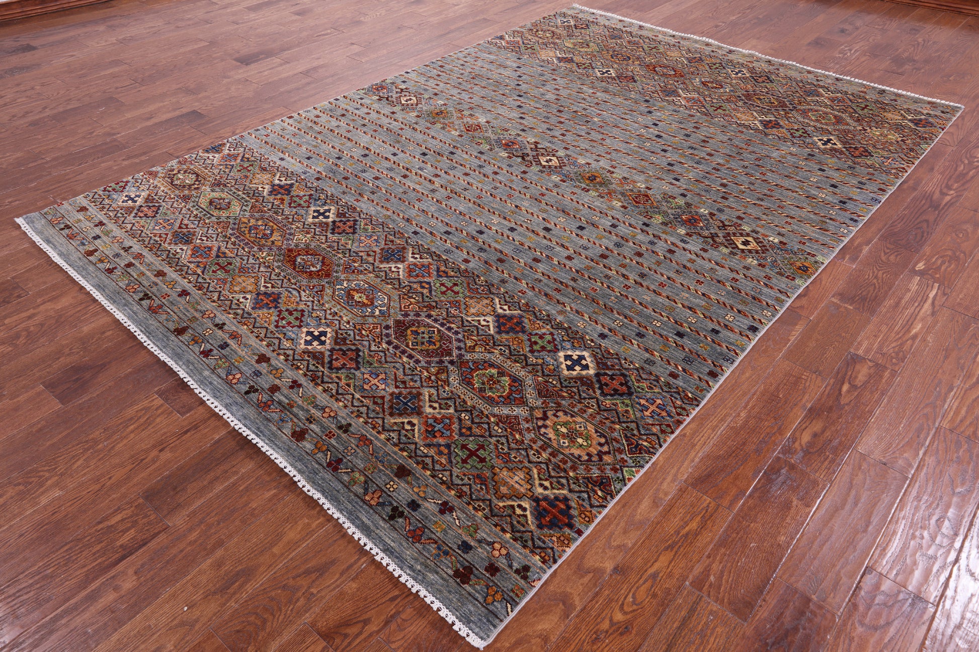 Grey Khorjin Persian Gabbeh Handmade Wool Rug - 6' 10" X 10' 2" - Golden Nile