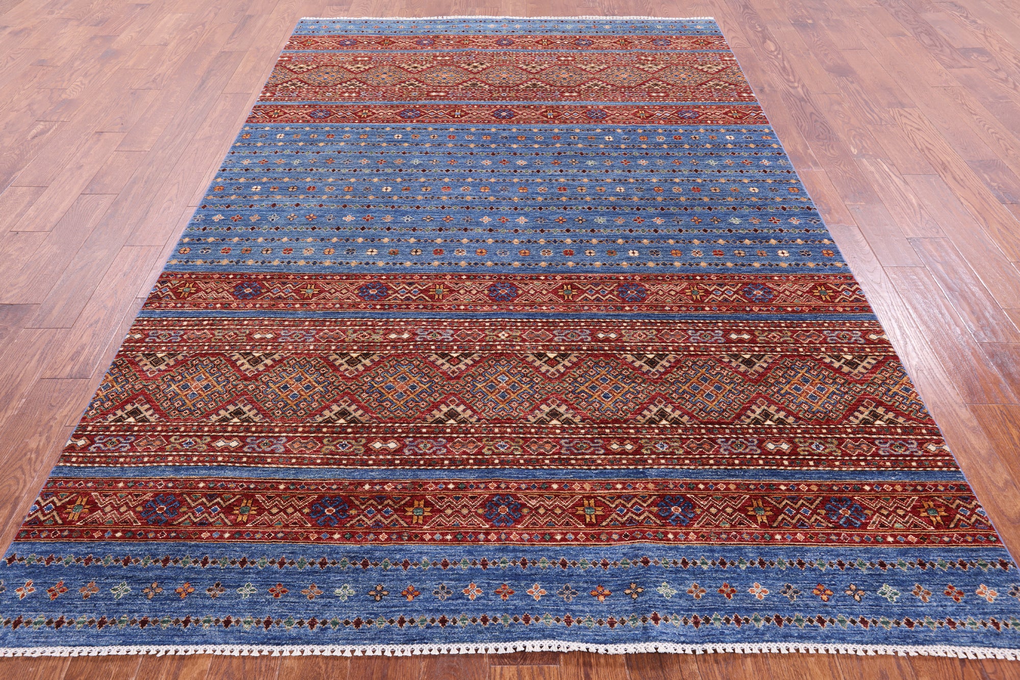 Blue Khorjin Persian Gabbeh Handmade Wool Rug - 6' 7" X 10' 0" - Golden Nile