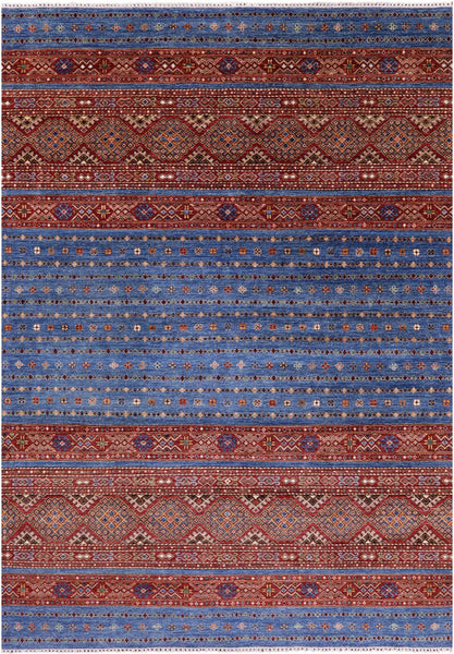 Blue Khorjin Persian Gabbeh Handmade Wool Rug - 6' 7" X 10' 0" - Golden Nile