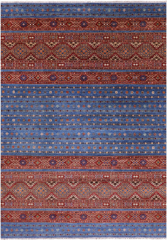 Blue Khorjin Persian Gabbeh Handmade Wool Rug - 6' 7