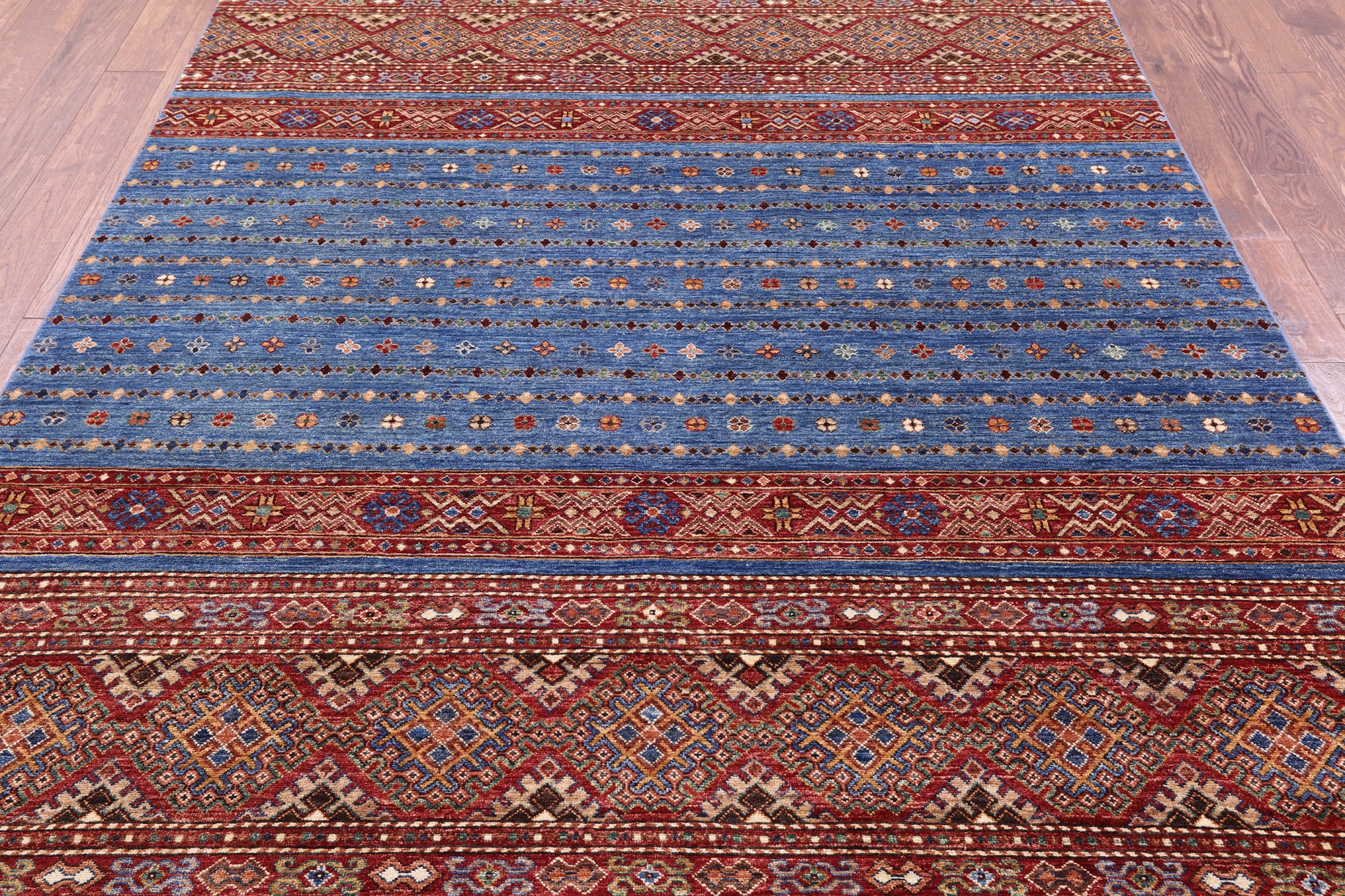 Blue Khorjin Persian Gabbeh Handmade Wool Rug - 6' 7" X 10' 0" - Golden Nile