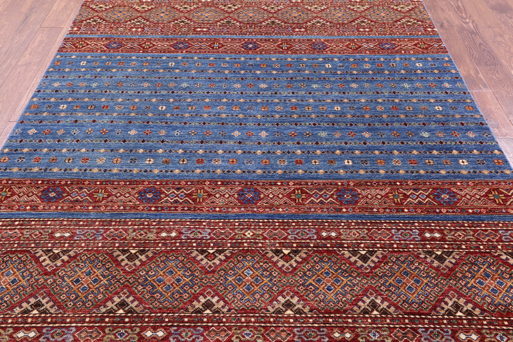 Blue Khorjin Persian Gabbeh Handmade Wool Rug - 6' 7" X 10' 0" - Golden Nile