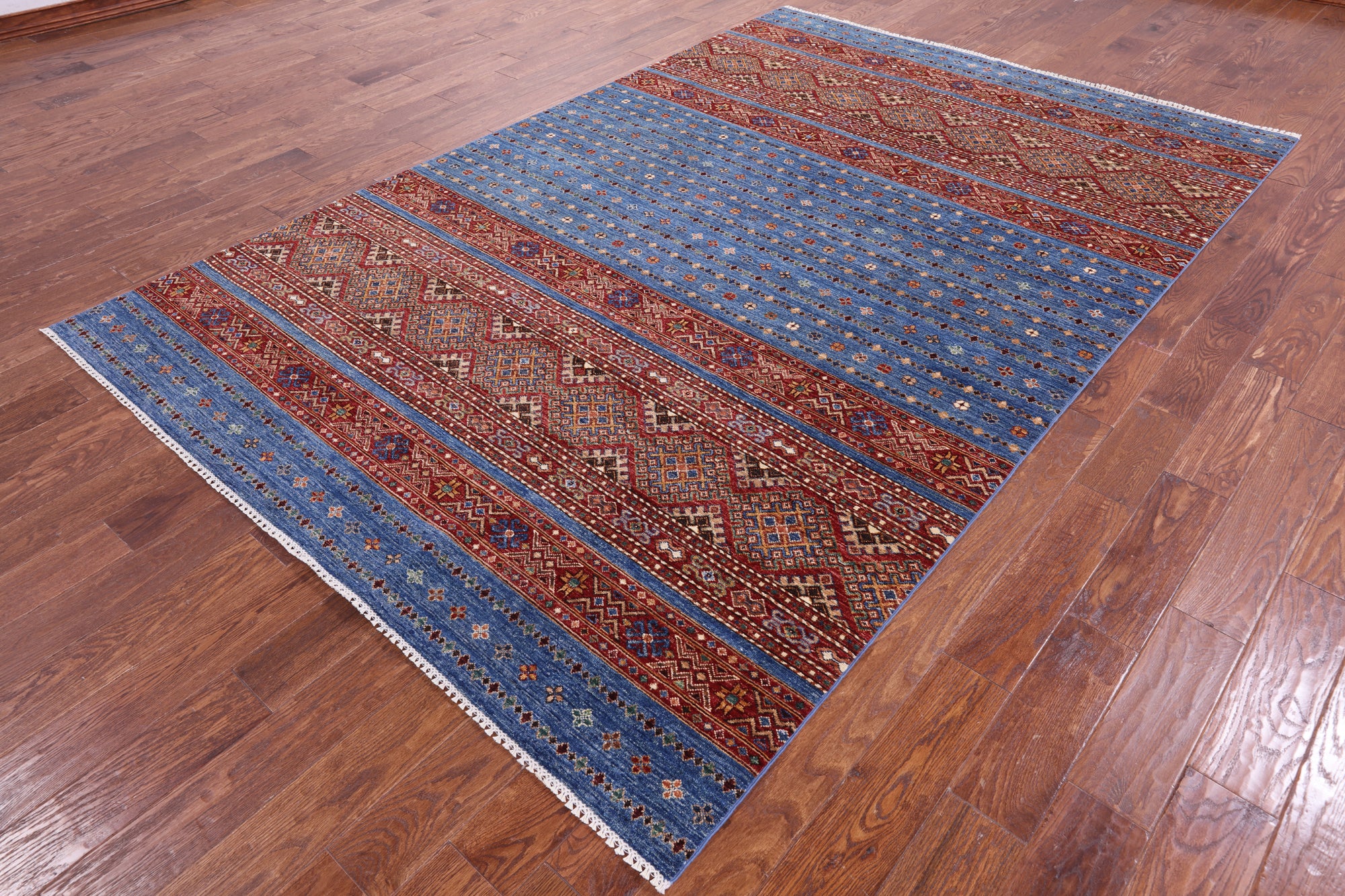 Blue Khorjin Persian Gabbeh Handmade Wool Rug - 6' 7" X 10' 0" - Golden Nile