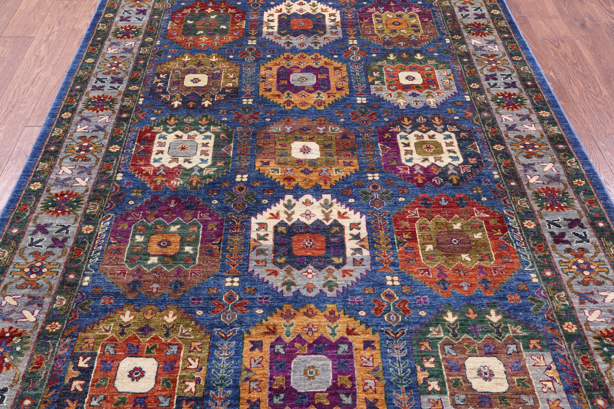 Blue Turkmen Ersari Hand Knotted Wool Rug - 5' 6" X 8' 0" - Golden Nile