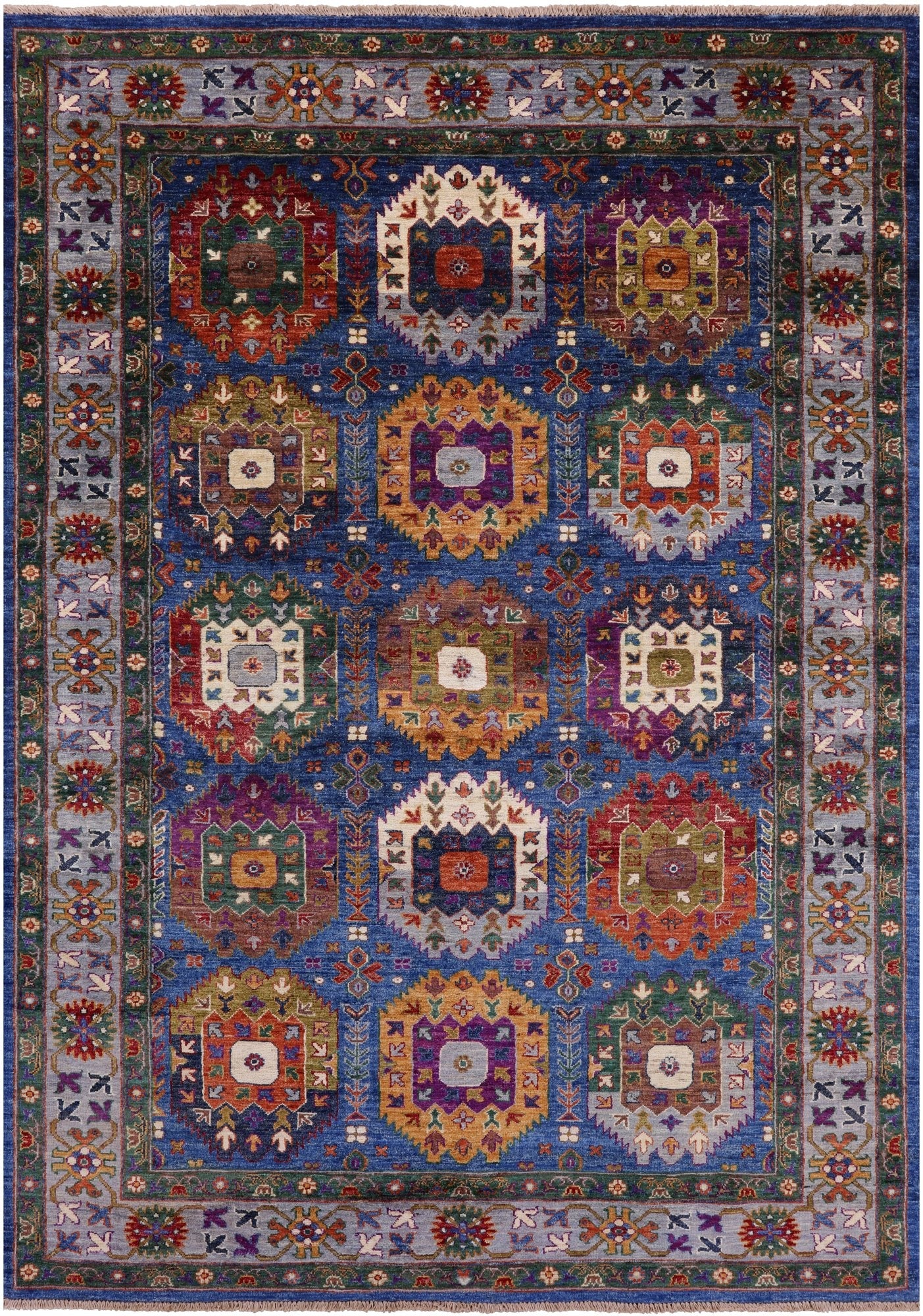 Blue Turkmen Ersari Hand Knotted Wool Rug - 5' 6" X 8' 0" - Golden Nile
