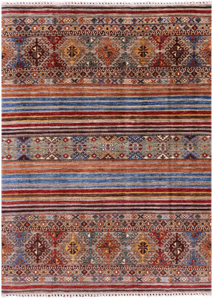 Khorjin Persian Gabbeh Hand Knotted Wool Rug - 4' 2" X 5' 8" - Golden Nile