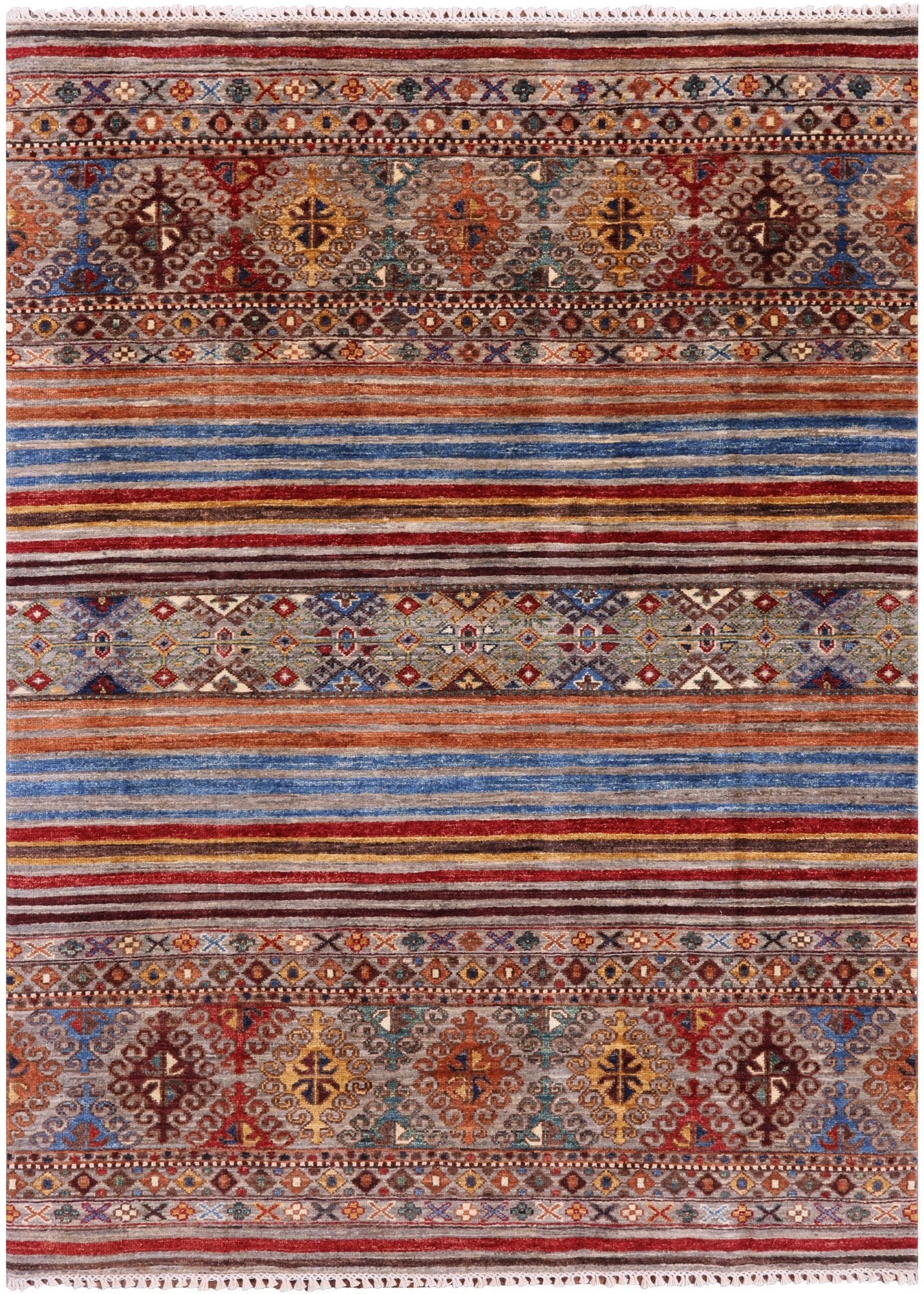 Khorjin Persian Gabbeh Hand Knotted Wool Rug - 4' 2" X 5' 8" - Golden Nile