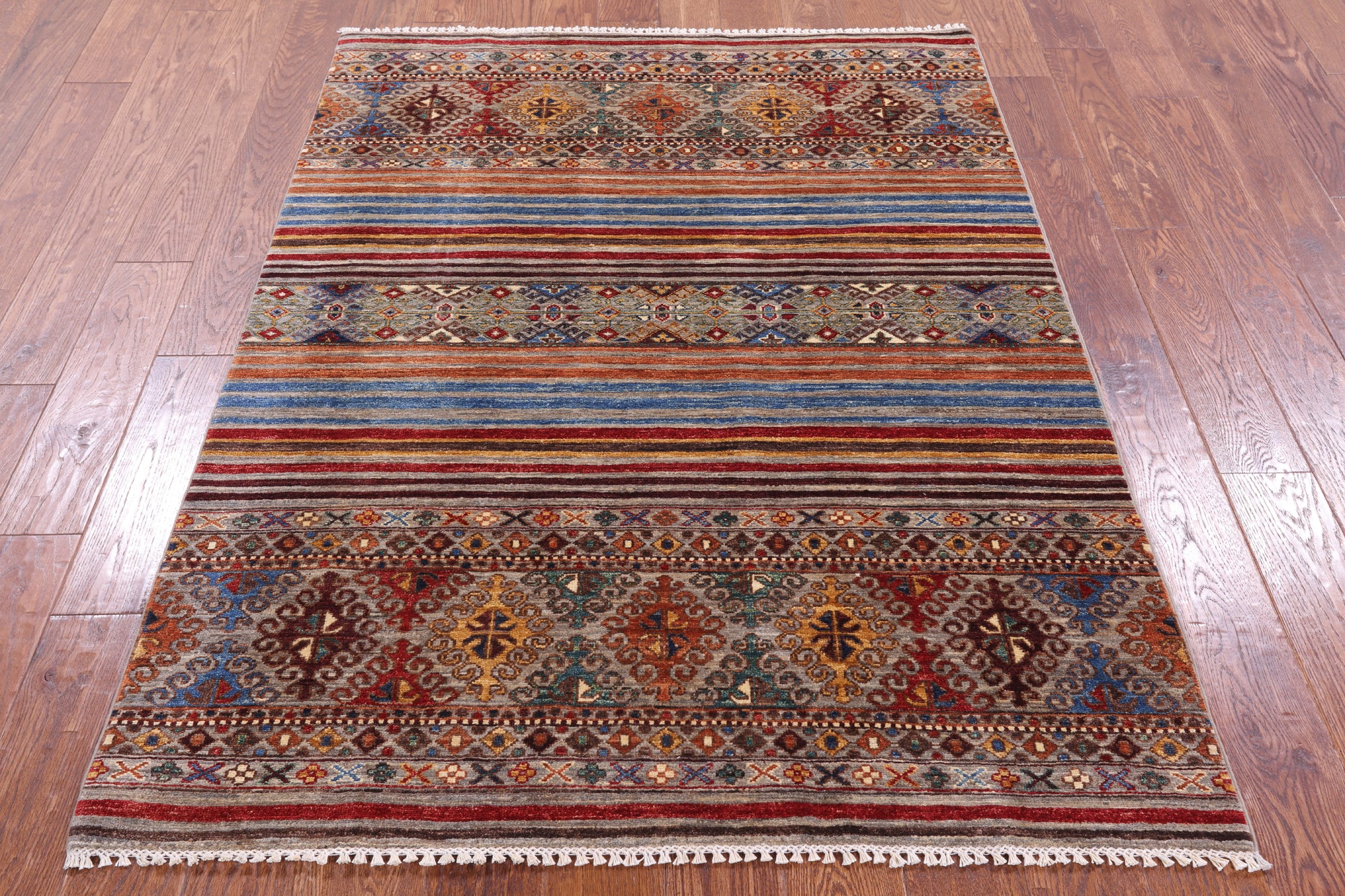 Khorjin Persian Gabbeh Hand Knotted Wool Rug - 4' 2" X 5' 8" - Golden Nile