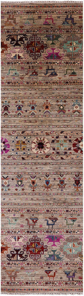 Tribal Persian Gabbeh Handmade Wool Runner Rug - 2' 10" X 10' 8" - Golden Nile