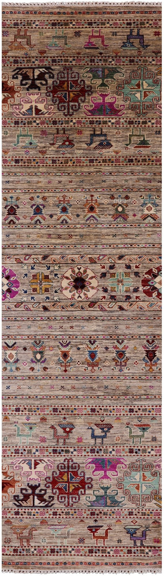 Tribal Persian Gabbeh Handmade Wool Runner Rug - 2' 10" X 10' 8" - Golden Nile