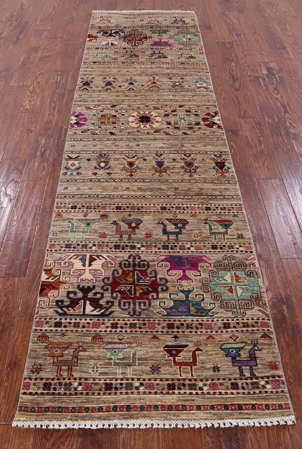 Tribal Persian Gabbeh Handmade Wool Runner Rug - 2' 10" X 10' 8" - Golden Nile