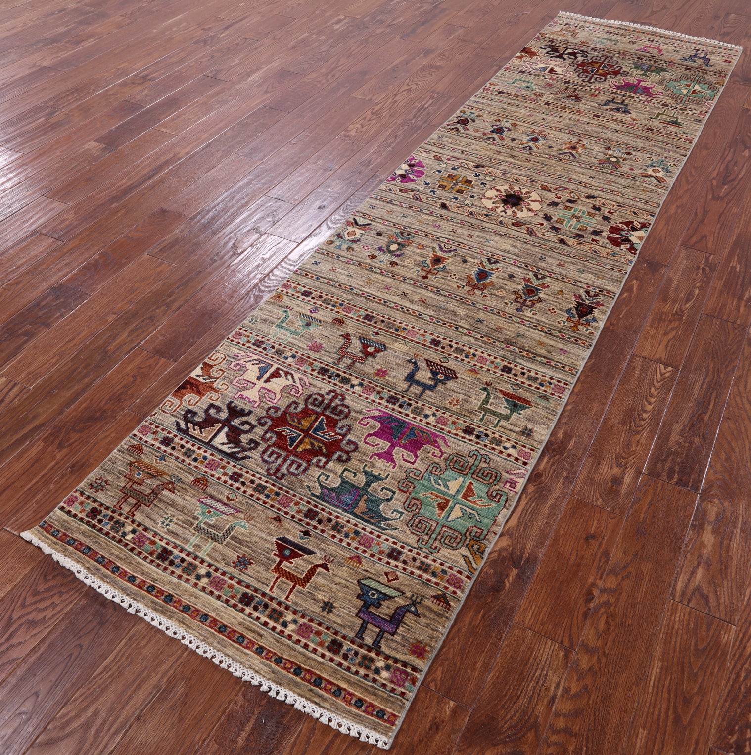 Tribal Persian Gabbeh Handmade Wool Runner Rug - 2' 10" X 10' 8" - Golden Nile