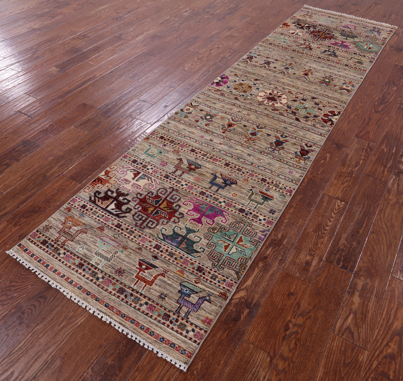 Tribal Persian Gabbeh Handmade Wool Runner Rug - 2' 9" X 10' 8" - Golden Nile