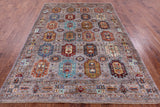 Grey Turkmen Ersari Hand Knotted Wool Rug - 6' 8" X 9' 5" - Golden Nile
