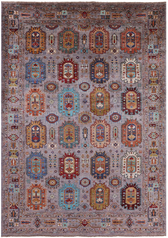 Grey Turkmen Ersari Hand Knotted Wool Rug - 6' 8
