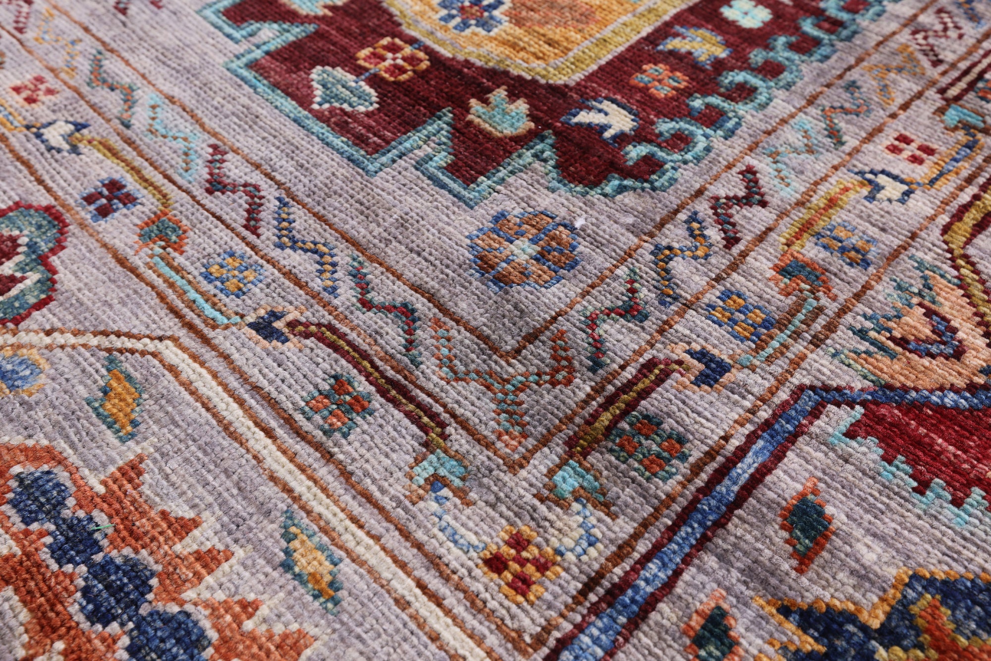 Grey Turkmen Ersari Hand Knotted Wool Rug - 6' 8" X 9' 5" - Golden Nile
