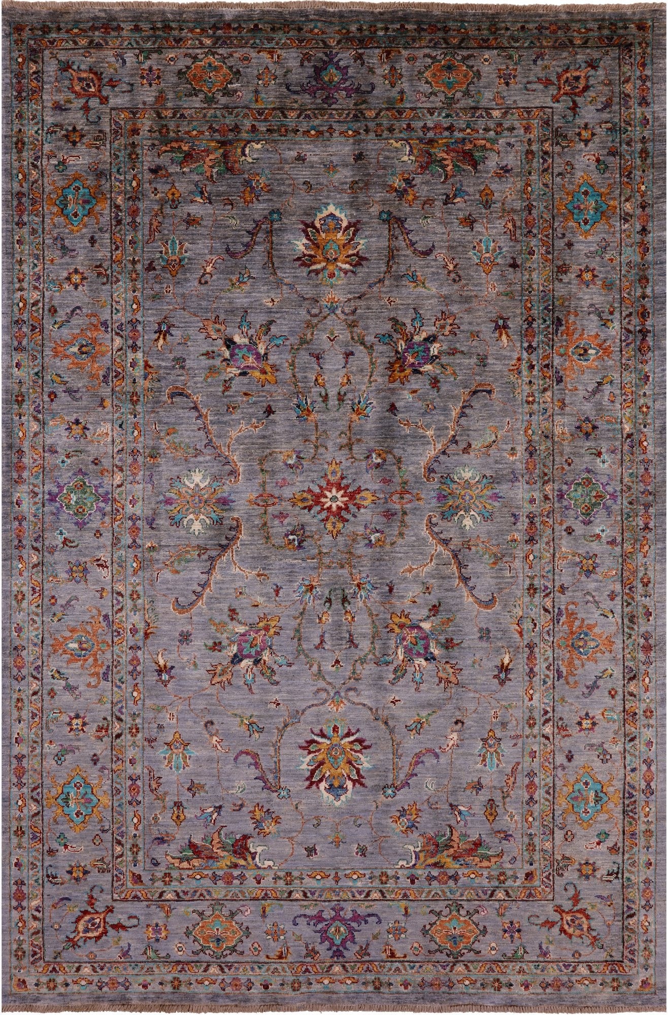 Grey Peshawar Hand Knotted Wool Rug - 5' 6" X 8' 5" - Golden Nile